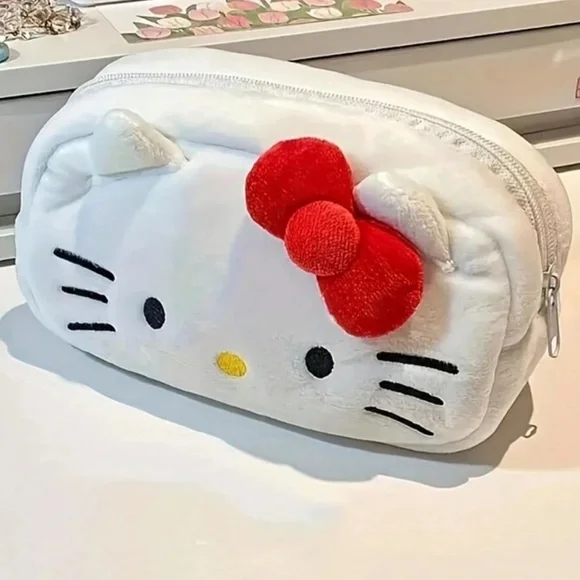 NEW| Sanrio Anime Hello Kitty Plush Large Capacity Cute Pencil Case - Picture 5 of 8